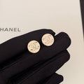 18K CC Gold Button Earrings