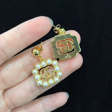 18k GUCCI Double G Square Pearl Earrings