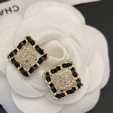 18K CC Square Leather Earrings