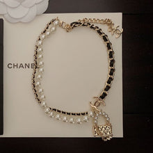 18K CHANEL CC Pearl Leather Bag Pendant Necklace