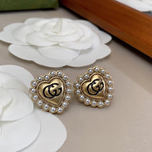 18k GUCCI Double G Heart Pearl Earrings