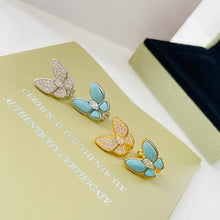 18K Two Butterfly Turquoise Earrings
