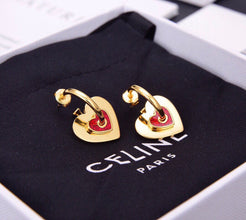 18K Triomphe Red Heart Earrings