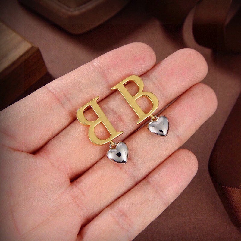 18K BB Heart Drop Earrings