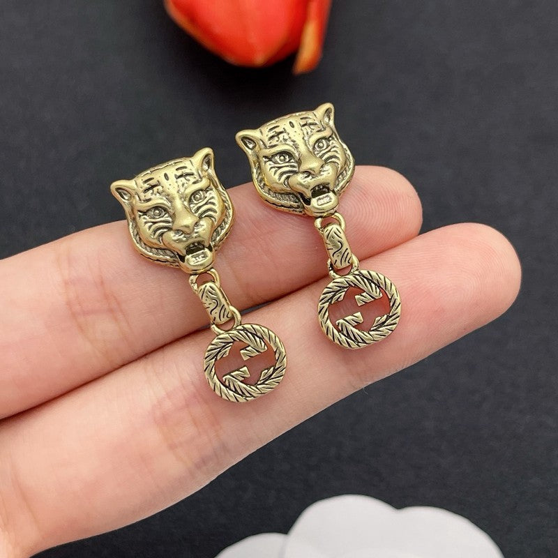 18K GG Tiger Drop Earrings