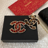 18K CC Red & Brown Pearl Gold Brooch