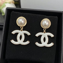 18K CC White Pearl Earrings