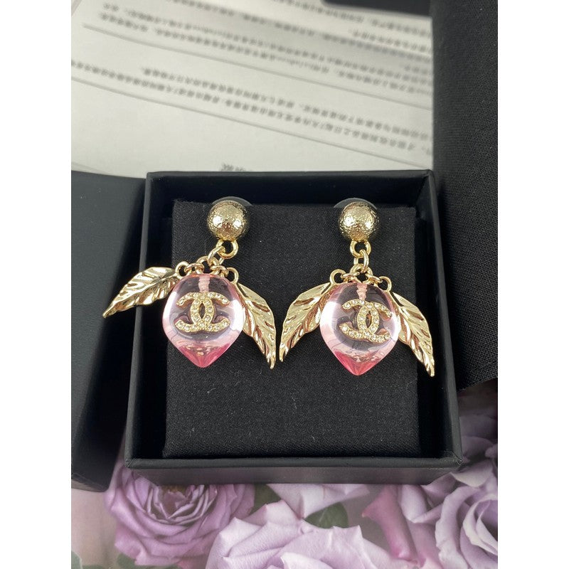 18K CC Pink Peach Gold Earrings