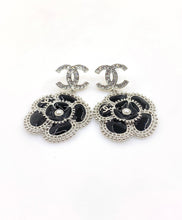 18K CC Black Pearl Camellia Earrings