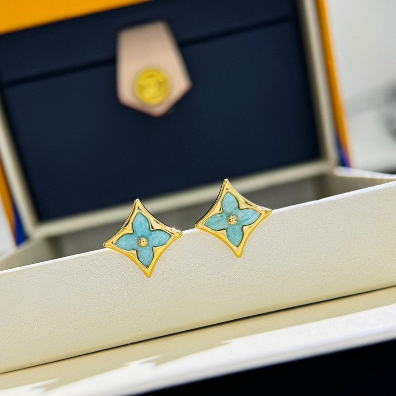 18K Louis Blue Color Blossom BB Star Earrings