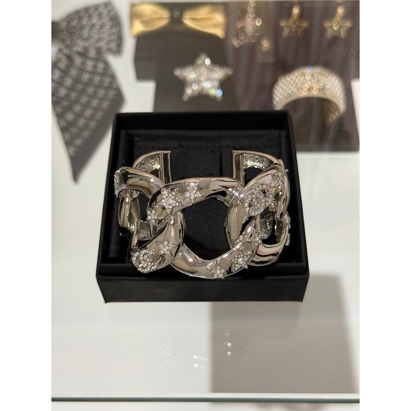18K CC 25S Diamond Star Wide Gold Bracelet
