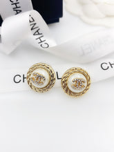 18K CC White Pearl Earrings