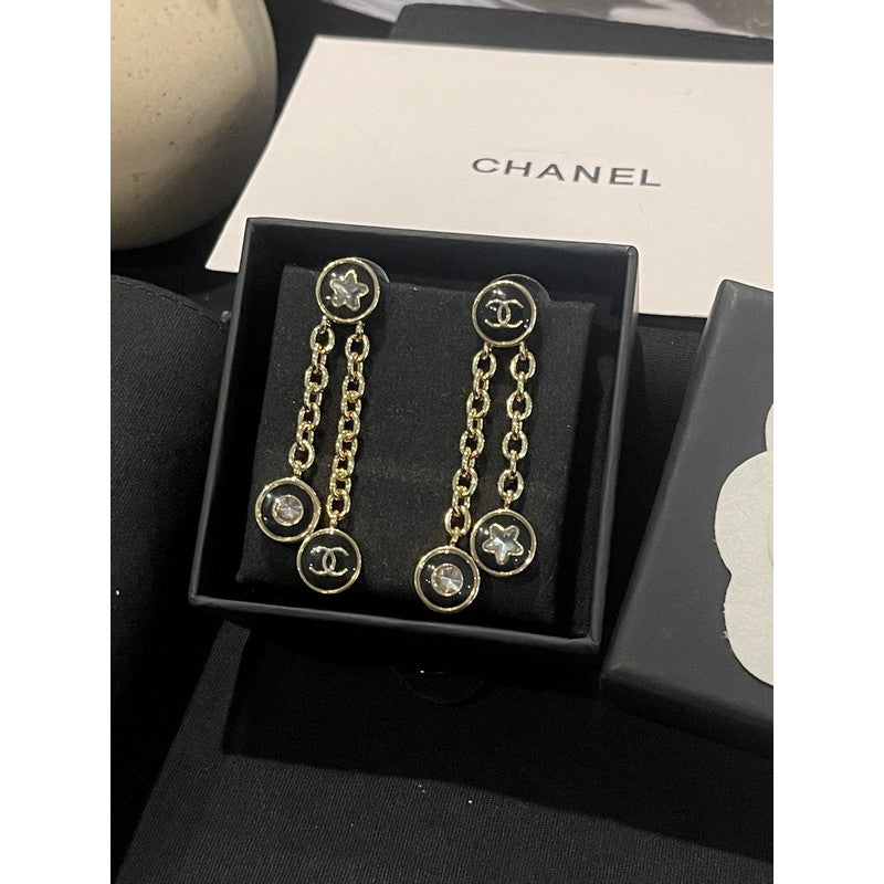 18K CC 25K Black Gold Chain Earrings