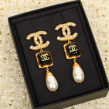 18K CC Long Pearl Pendant Earrings