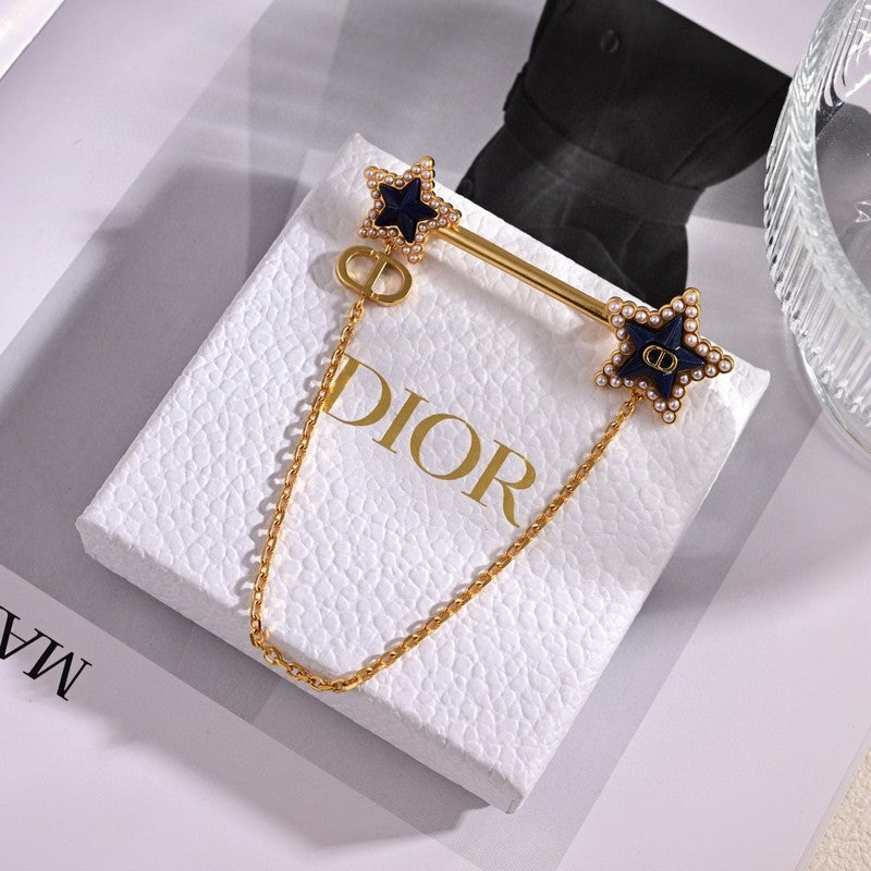 18K CD Black Star Gold Chain Brooch