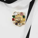 18K CC Color Crystal Flower Brooch