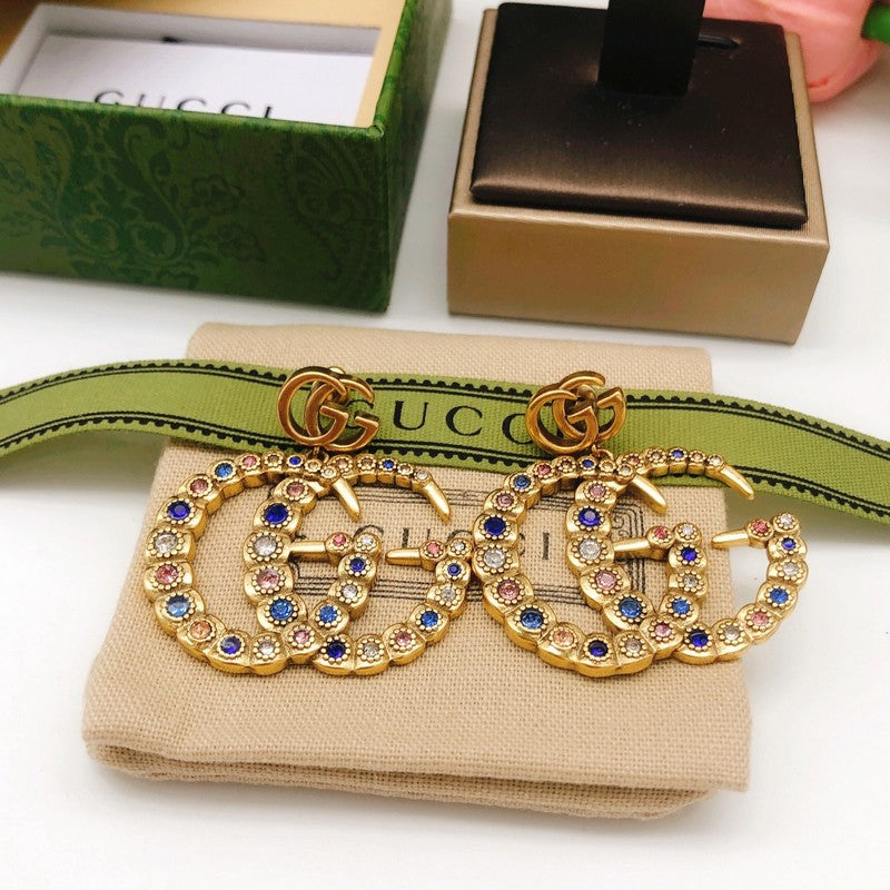 18K GG Big Crystal Gold Earrings