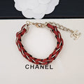 18K CC Red Leather Gold Chain Bracelet