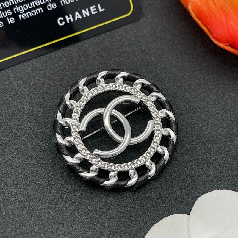 18K CC Leather Gold Brooch