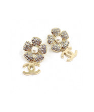 18K CC Flower Full Crystals Earrings