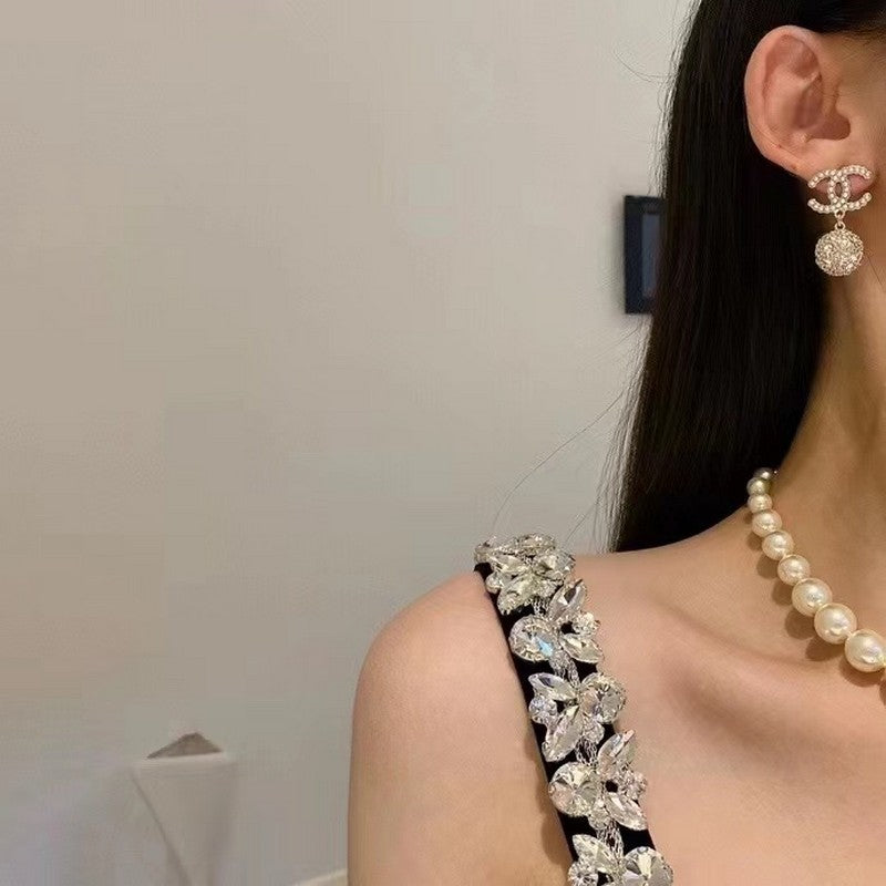 18K CC Drop Diamond Earrings