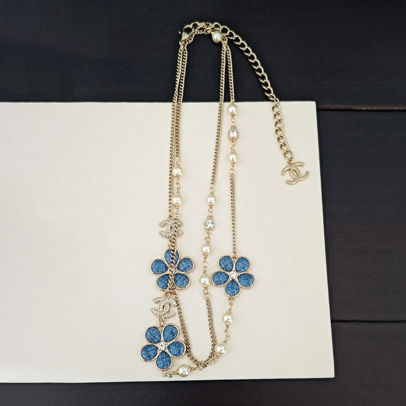 18K CC Blue Flower Long Necklace
