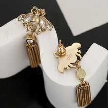 18K Double G Bee Tassel Crystal Earrings