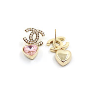 18K CC Pink Heart Crystal Earrings