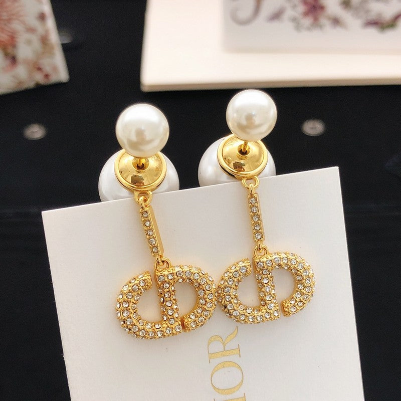18K CD Pave Diamond Pearl Earrings