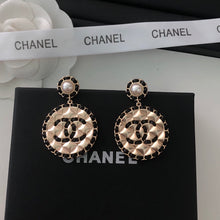 18K CC Leather Round Earrings