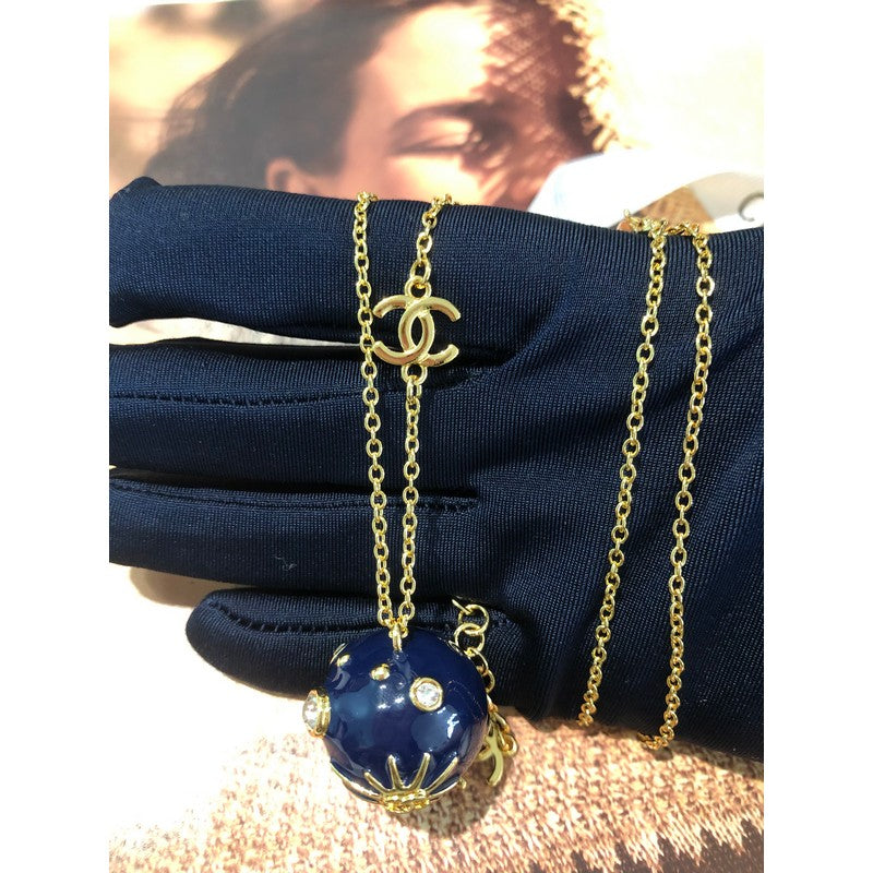 18K CC Blue Gold Ball Necklace