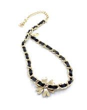 18K CC Flower Leather Choker Necklace