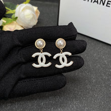 18K CC White Pearl Earrings