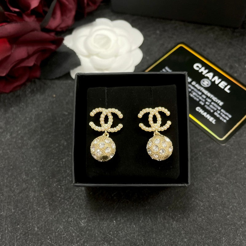 18K CC Gold Diamond Ball Earrings