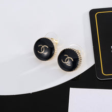 18K CC Circle Black Resin Earrings
