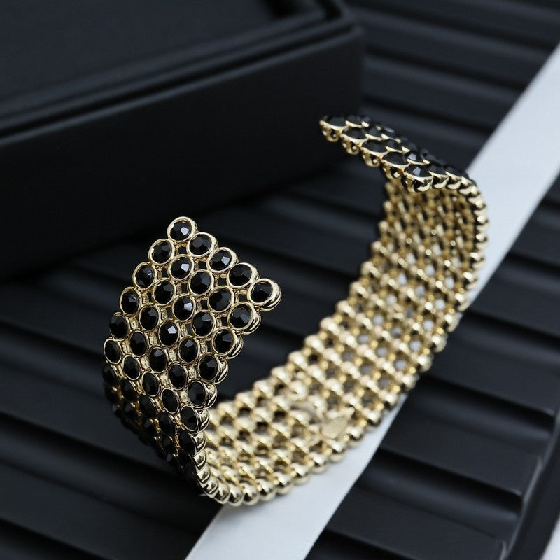 18K CC Black Crystal Wide Cuff Bracelet