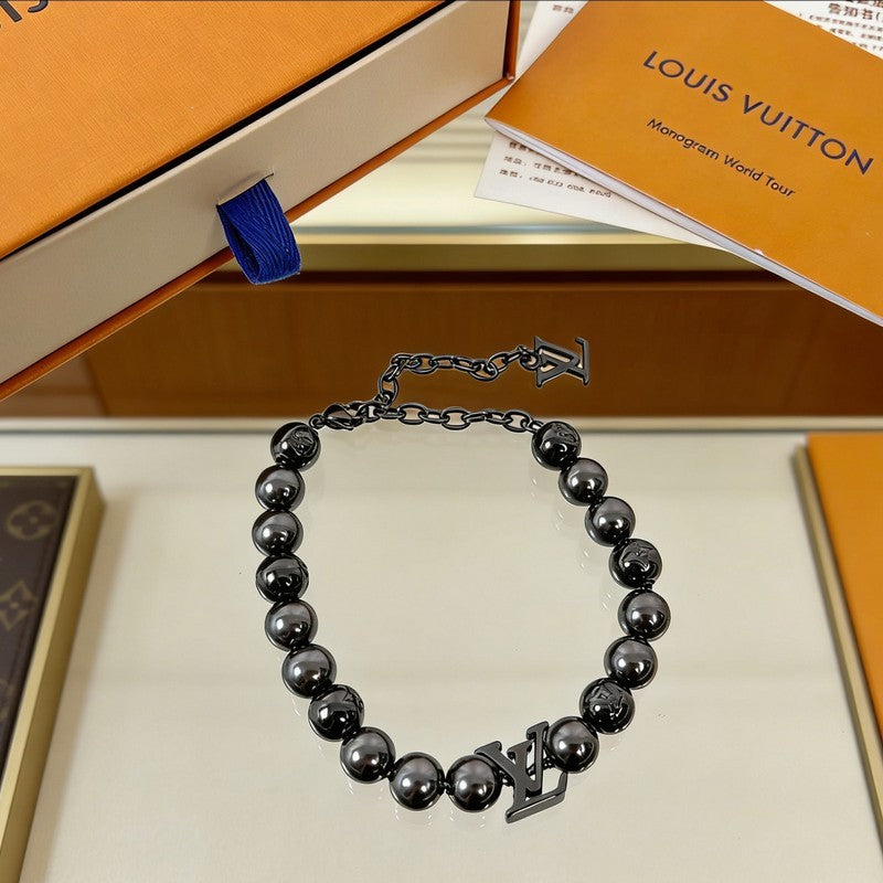 18K Louis Monogram Pearls Black Bracelet