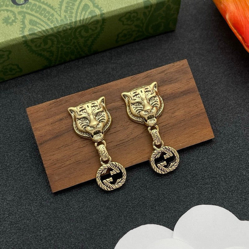 18K GG Tiger Drop Earrings