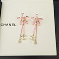 18K CC Pink Crystal Flower Gold Earrings