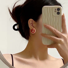 18K CC Red Round Earrings