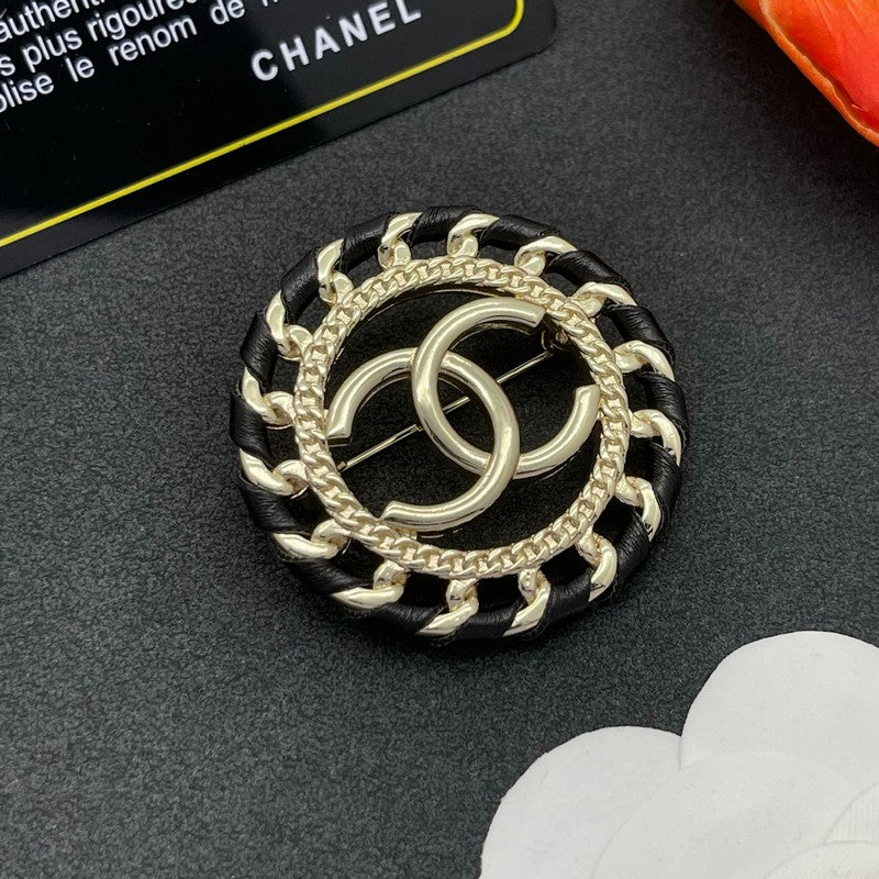 18K CC Leather Gold Brooch