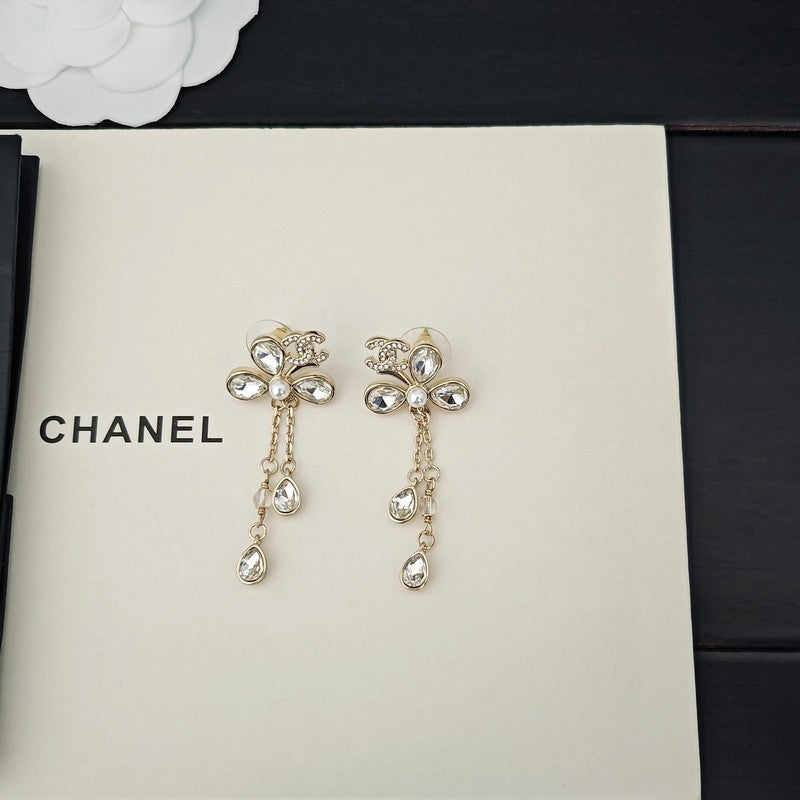 18K CC Crystal Gold Pendant Earrings