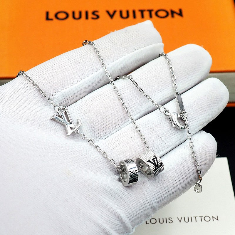 18K Louis Damier Rings Pendant Necklace