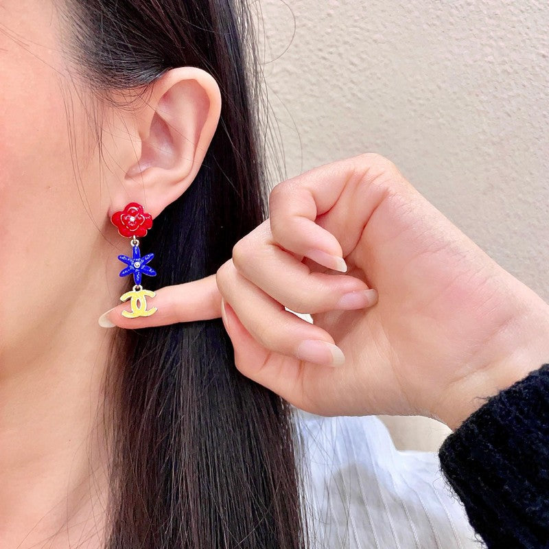 18K CC Color Camellia Earrings