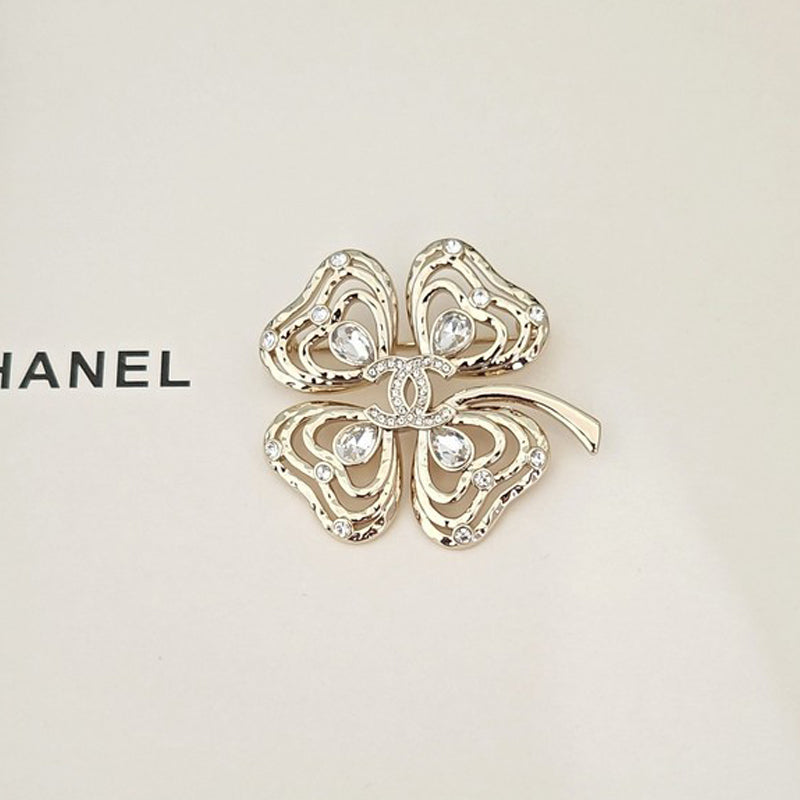 18K CC Clover Leaf Diamond Brooch
