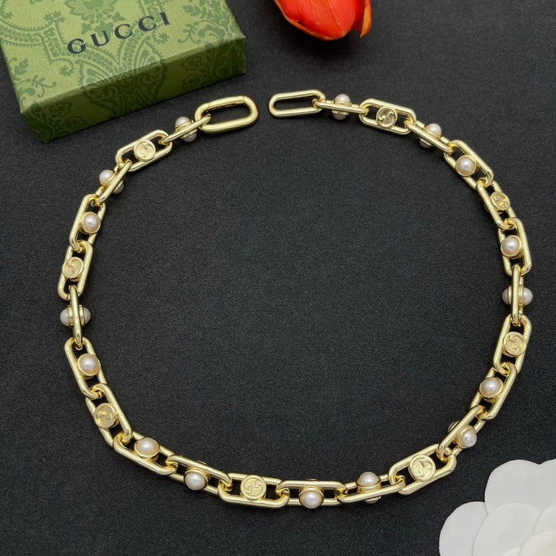 18K GG Gold Pearl Chain Necklace