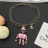 18K CC Pink & Black Leather Necklace