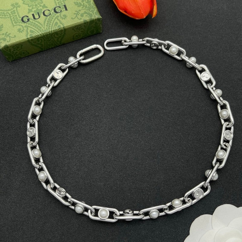 18K GG Gold Pearl Chain Necklace