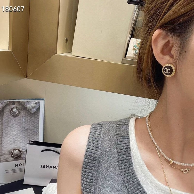 18K CC Black Gold Diamond Earrings