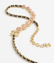 18K CC Pink Crystals Leather Necklace